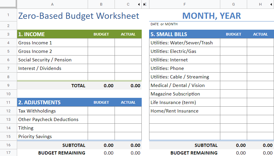 Zero-Based Budget Template #1