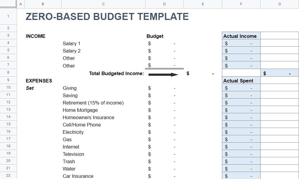 Zero-Based Budget Template #2