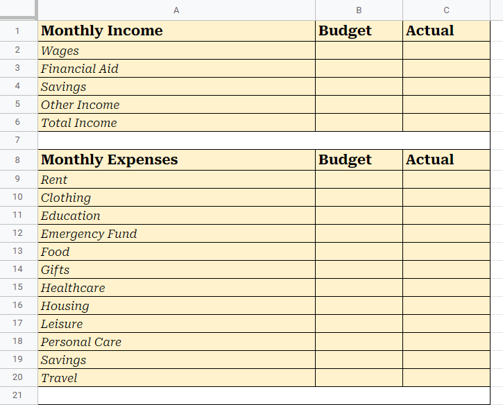 Zero-Based Budget Template #4