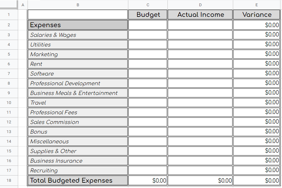 Zero-Based Budget Template #5