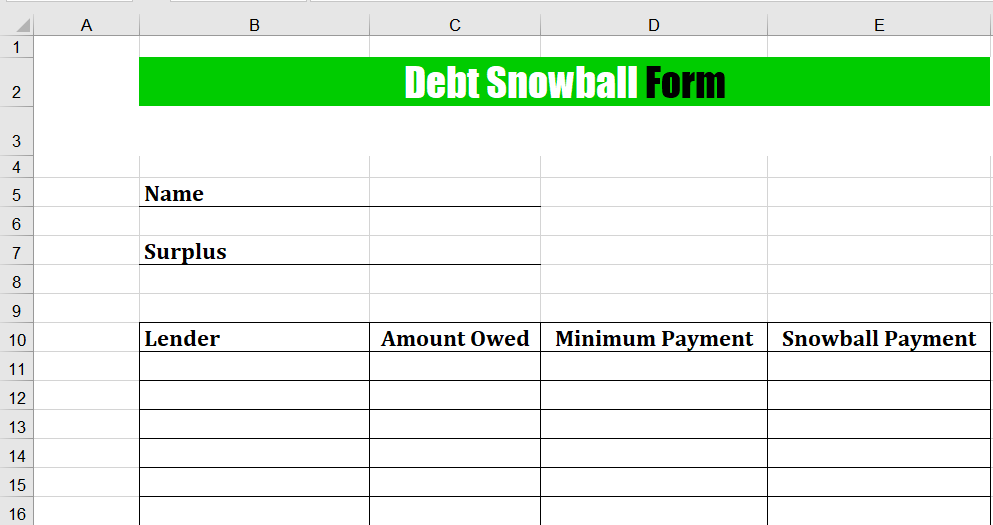 Simple Debt Snowball Spreadsheet from Sample.net for Excel
