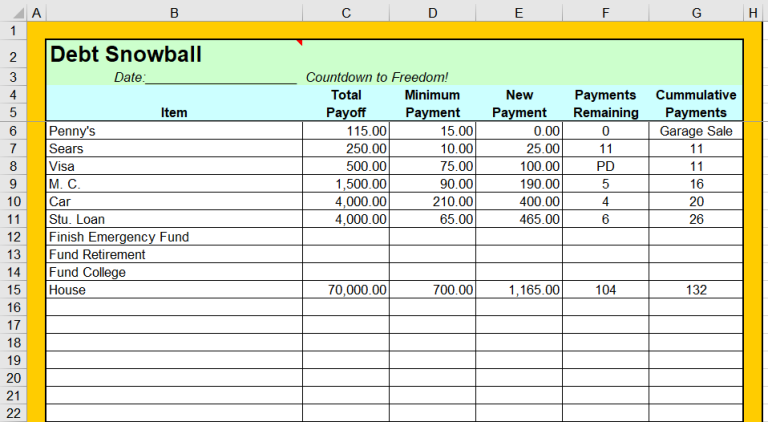 14+ Best☝️ Free Debt Snowball Spreadsheets (Excel & Google Sheets ...