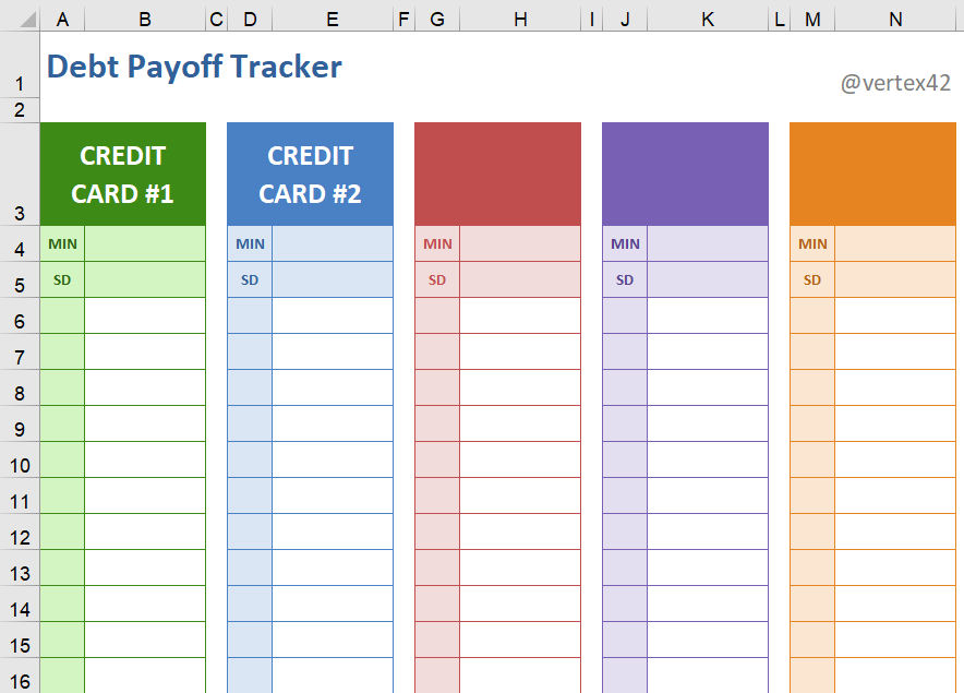 Debt Paydown Worksheet from Vertex42 for Excel