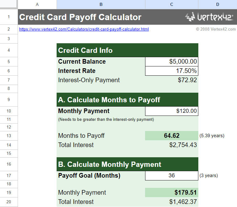 Credit Card Payoff Spreadsheet from Vertex42
