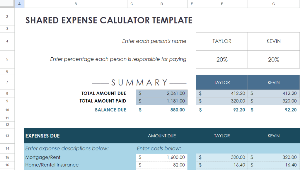 12☝️ Spreadsheet Templates for Splitting Expenses (Excel & Google
