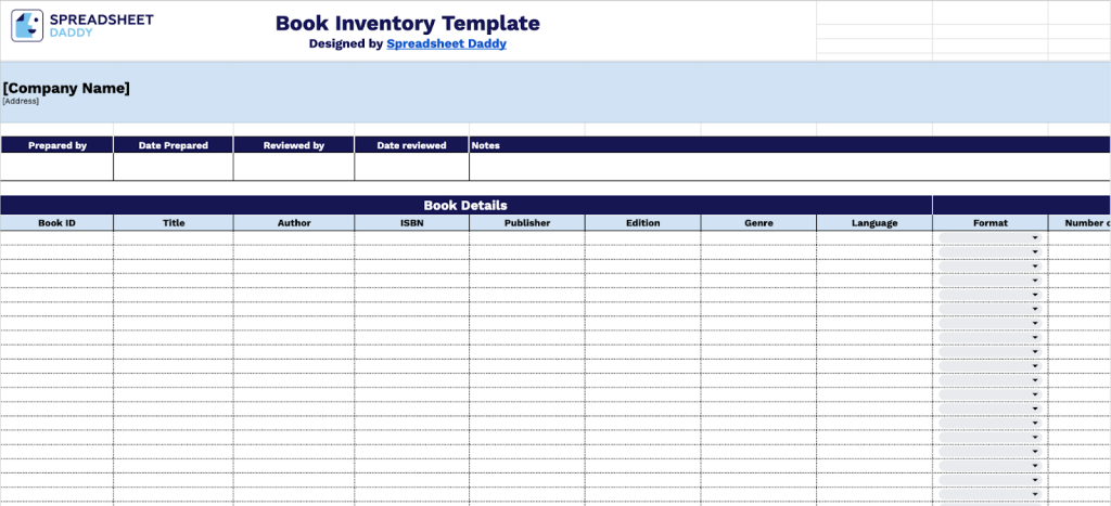 Free Book Inventory Spreadsheet Template Google Sheets Excel PDF 