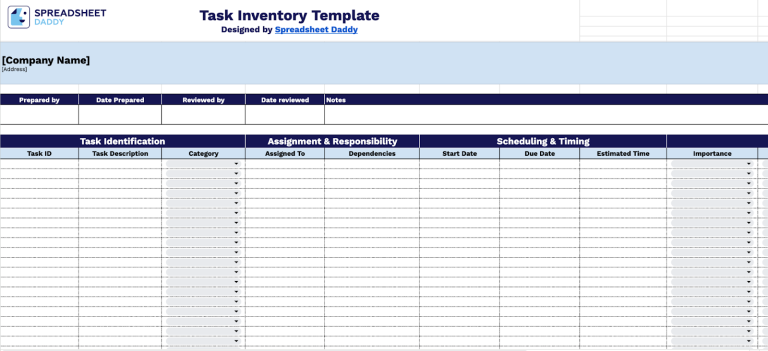 Free☝️ Task Inventory Spreadsheet Template (Google Sheets, Excel, & PDF ...
