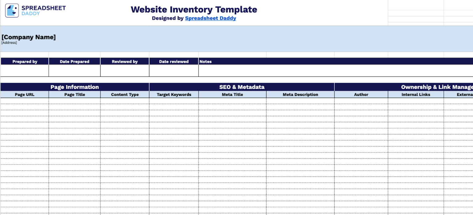 Free☝️ Website Inventory Spreadsheet Template (Google Sheets, Excel ...