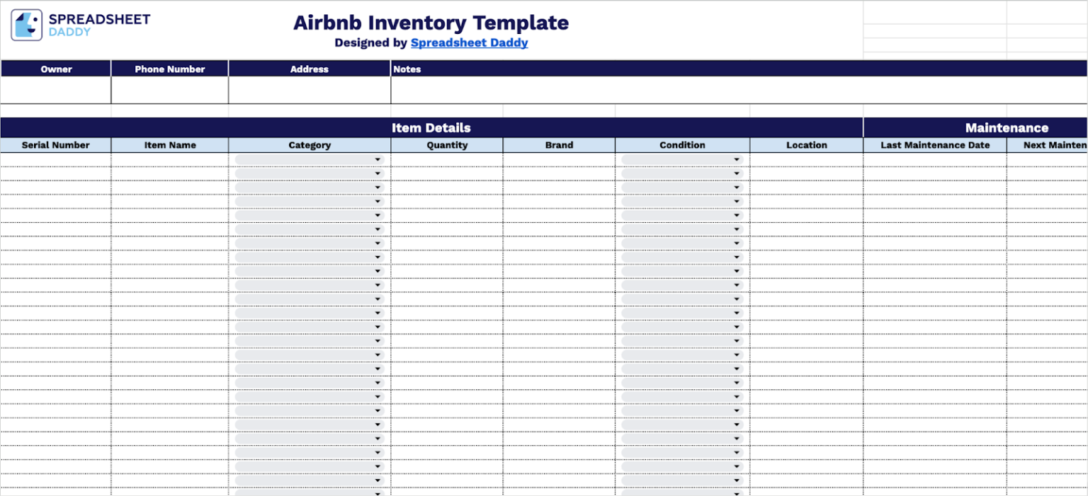 Free☝️ Airbnb Inventory Spreadsheet Template (Google Sheets Excel Free☝️ Airbnb Inventory Spreadsheet Template (Google Sheets Excel