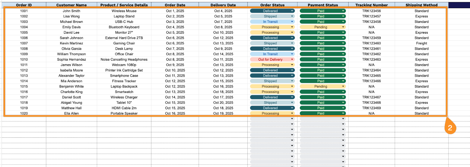 Package Tracker. Excel Free☝️ Order Tracking Spreadsheet Template (Google Sheets, Excel, & PDF ...