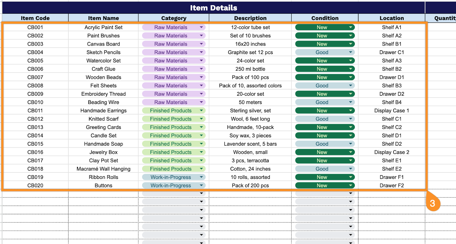 Free☝️ Craft Business Inventory Spreadsheet Template (Google Sheets ...