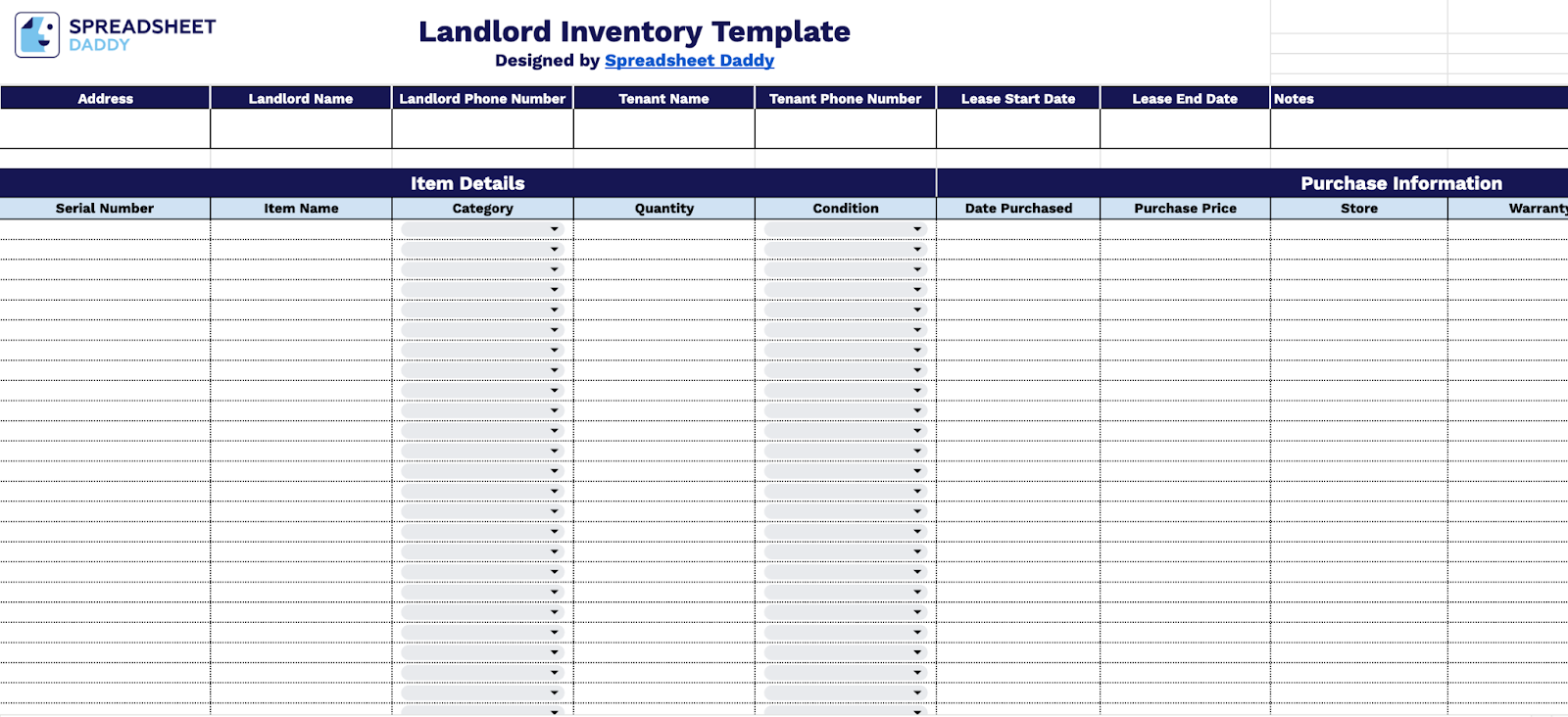 Free☝️ Landlord Inventory Spreadsheet Template (Google Sheets, Excel ...
