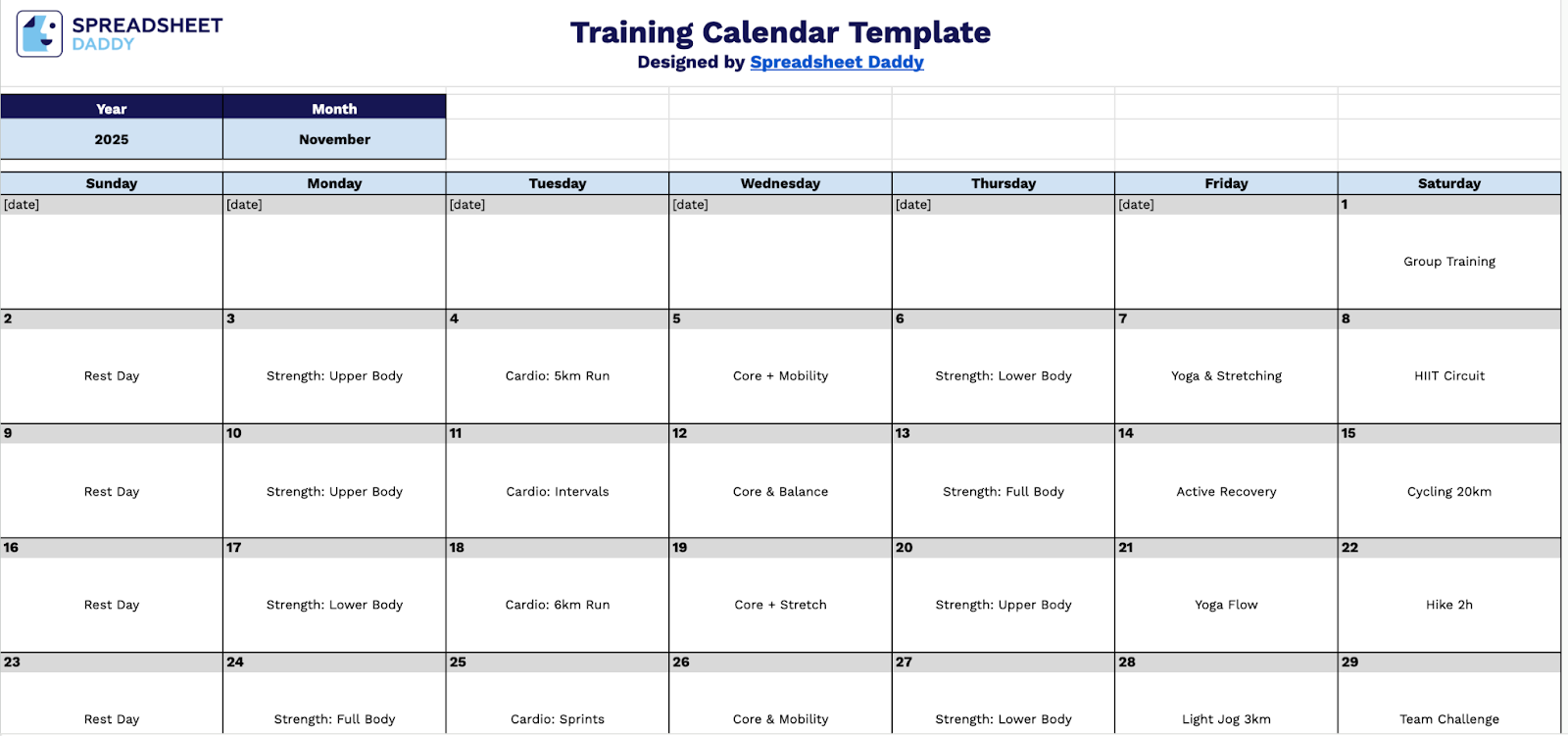 Free☝️ Training Calendar Template (Google Sheets, Excel, & PDF Downloads)
