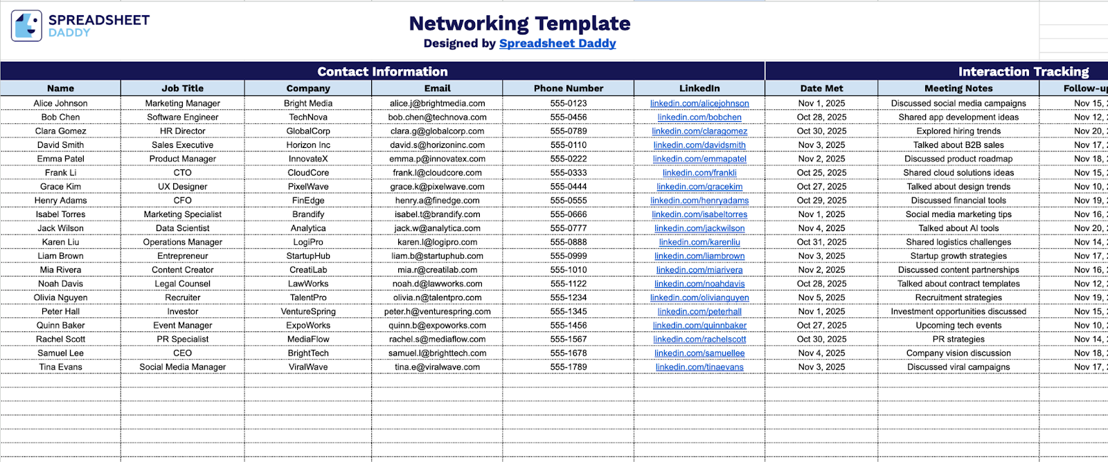 Free☝️ Networking Template (Google Sheets, Excel, & PDF Downloads)