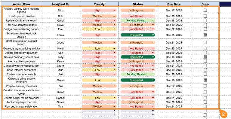 Free☝️ Action Items Template (Google Sheets, Excel, & PDF Downloads)