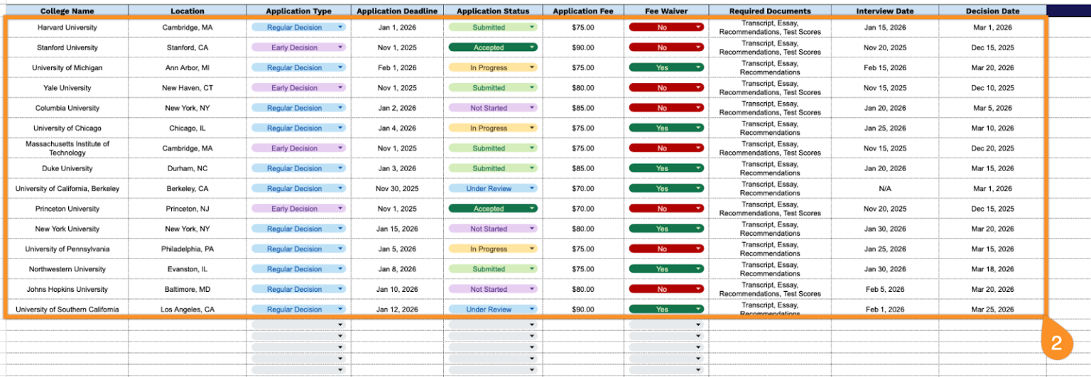 Free☝️ College Application Template (Google Sheets, Excel, & PDF Downloads)