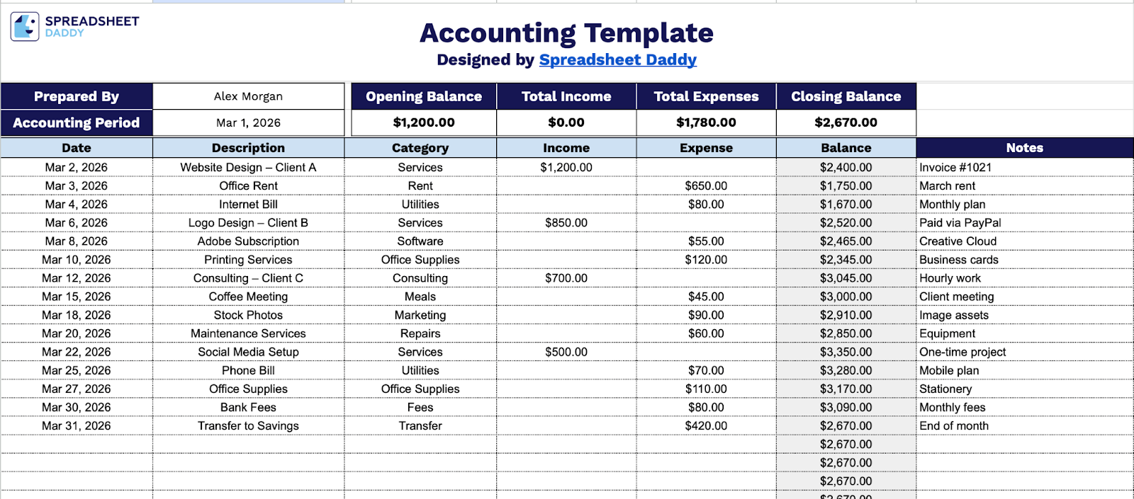Free☝️ Accounting Template (Google Sheets, Excel, & PDF Downloads)