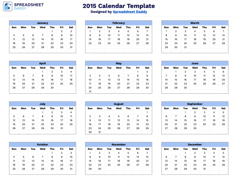 Free☝️ 2015 Calendar Template (Google Sheets, Excel, & PDF Downloads)