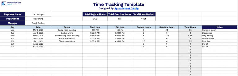 Free☝️ Time Tracking Template (Google Sheets, Excel, & PDF Downloads)