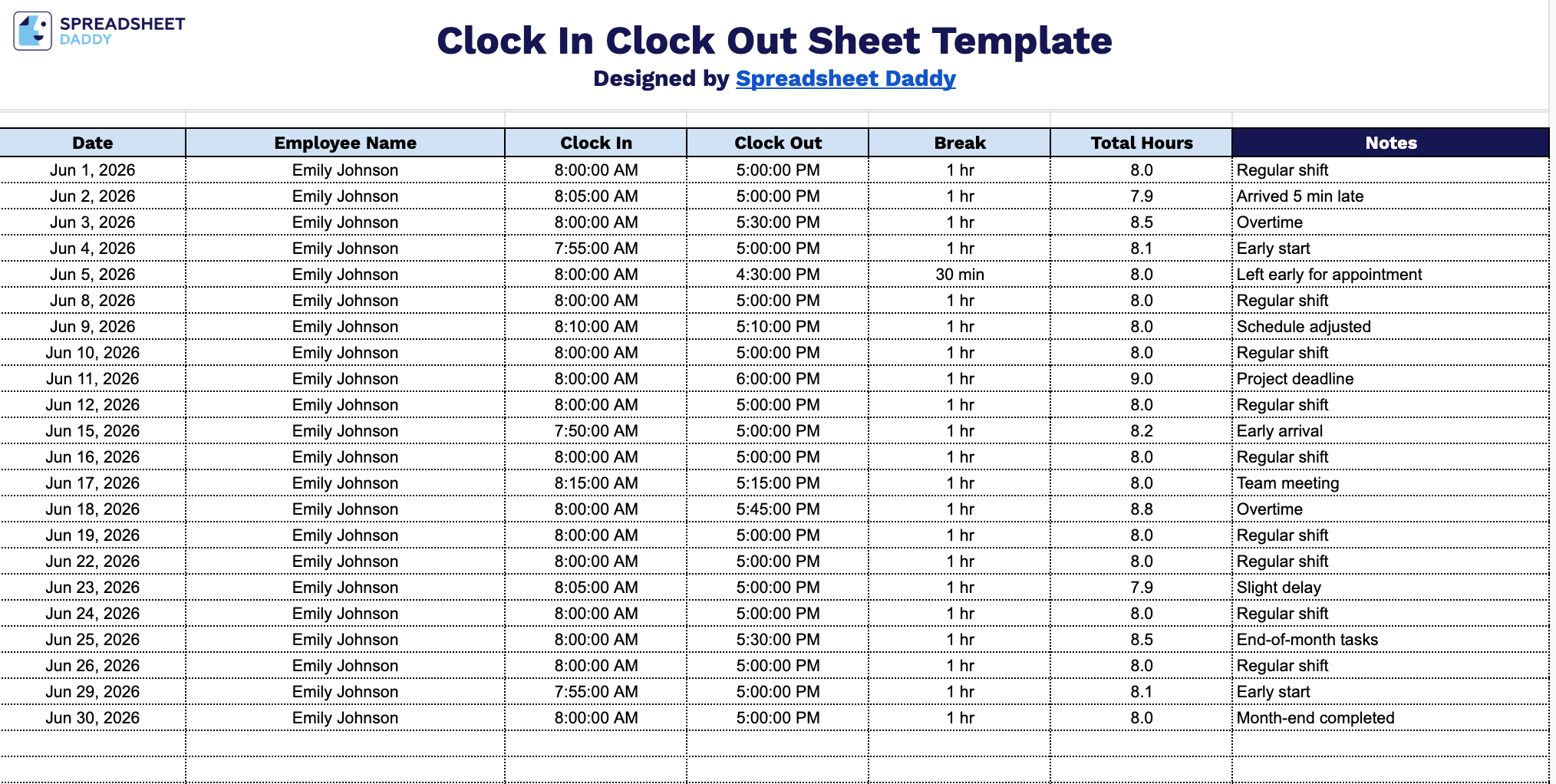 Free☝️ Clock-In/Clock-Out Sheet Template (Google Sheets, Excel, & PDF ...