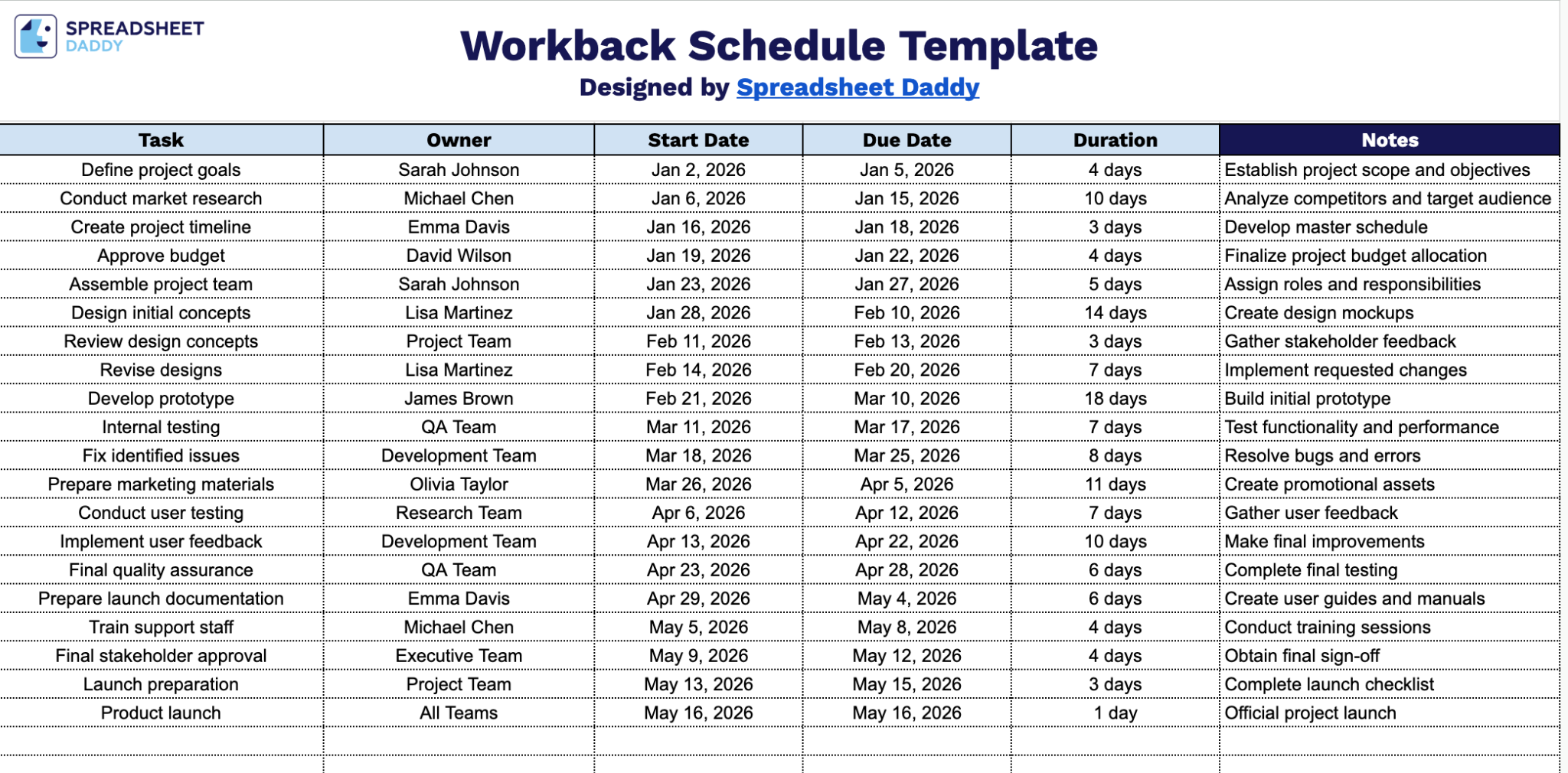 Free☝️ Workback Schedule Template (Google Sheets, Excel, & PDF Downloads)
